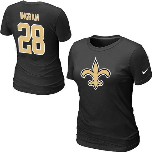 Nike New Orleans Saints #28 Mark Ingram Name & Number Women's NFL T-Shirt - Black
